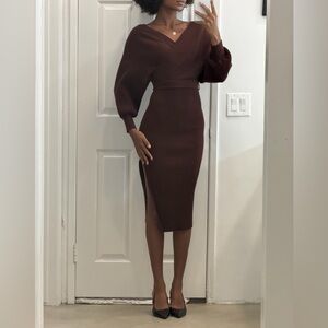 Brown Ribbed Knit Dress from DREAM HOUSE